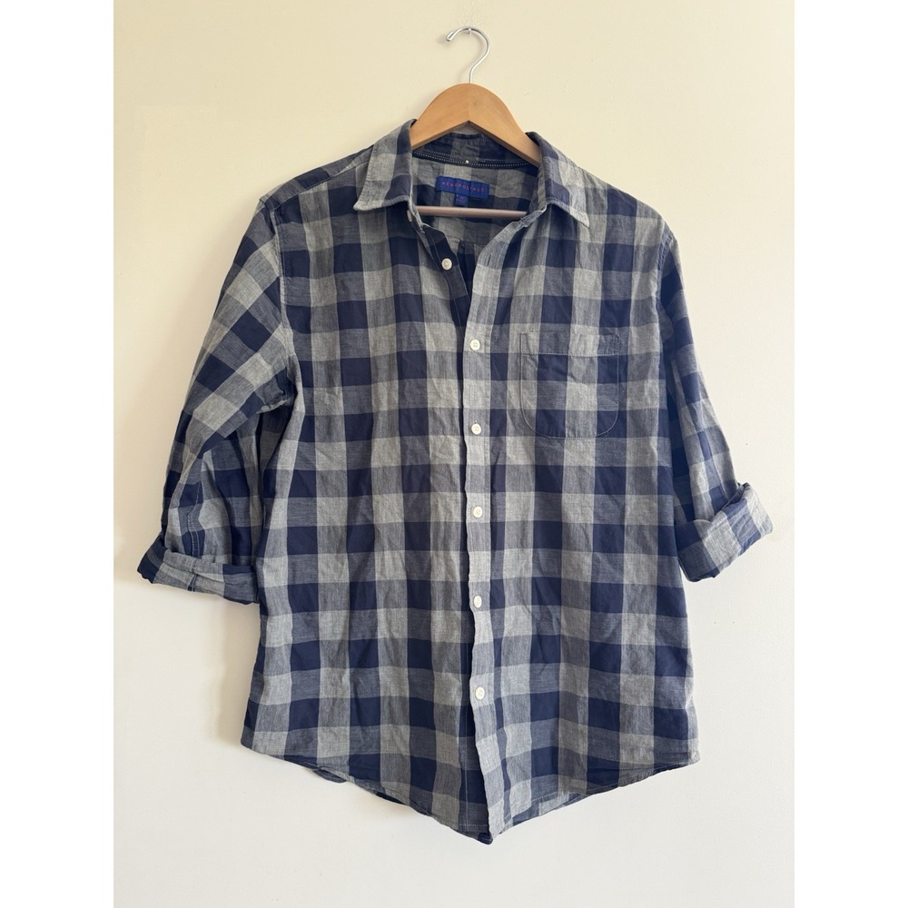 Aeropostle Men's Button Up Blue Gray Plaid Long Sleeve Shirt Medium